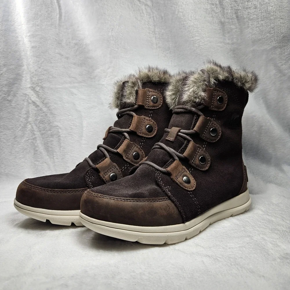 Sorel Explorer Joan Women's Boots Size 6 Brown Suede‎ Waterproof Winter Fur